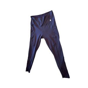 Marika Navy High Waisted Floral Lace Panel 7/8 Leggings